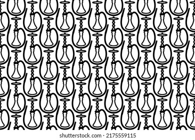 Seamless pattern completely filled with outlines of hookah symbols. Elements are evenly spaced. Vector illustration on white background