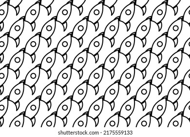 Seamless pattern completely filled with outlines of rocket symbols. Elements are evenly spaced. Vector illustration on white background