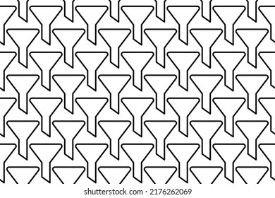 Seamless pattern completely filled with outlines of funnel symbols. Elements are evenly spaced. Vector illustration on white background
