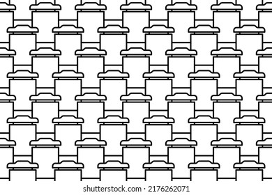 Seamless pattern completely filled with outlines of trash symbols. Elements are evenly spaced. Vector illustration on white background