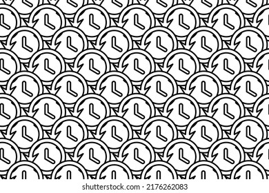 Seamless pattern completely filled with outlines of time back symbols. Elements are evenly spaced. Vector illustration on white background