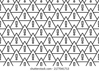 Seamless pattern completely filled with outlines of warning symbols. Elements are evenly spaced. Vector illustration on white background