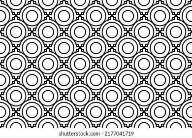 Seamless Pattern Completely Filled With Outlines Of Crosshair Symbols. Elements Are Evenly Spaced. Vector Illustration On White Background