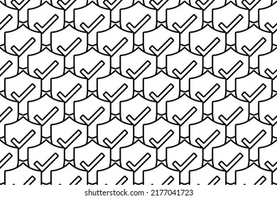 Seamless pattern completely filled with outlines of protection mark symbols. Elements are evenly spaced. Vector illustration on white background