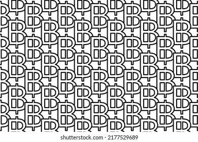 Seamless pattern completely filled with outlines of thai baht symbols. Elements are evenly spaced. Vector illustration on white background