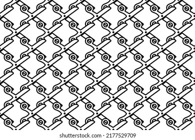 Seamless pattern completely filled with outlines of scissors symbols. Elements are evenly spaced. Vector illustration on white background