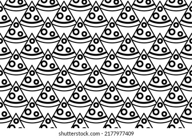 Seamless pattern completely filled with outlines of slice of pizzas. Elements are evenly spaced. Vector illustration on white background