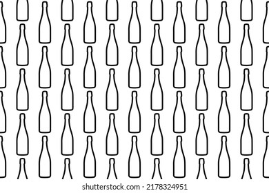 Seamless pattern completely filled with outlines of champagne symbols. Elements are evenly spaced. Vector illustration on white background