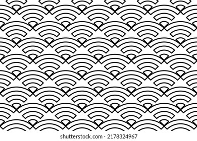 Seamless pattern completely filled with outlines of wifi symbols. Elements are evenly spaced. Vector illustration on white background