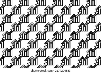 Seamless pattern completely filled with outlines of chart up symbols. Elements are evenly spaced. Vector illustration on white background