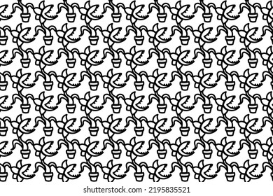 Seamless pattern completely filled with outlines of carnivorous plant symbols. Elements are evenly spaced. Vector illustration on white background