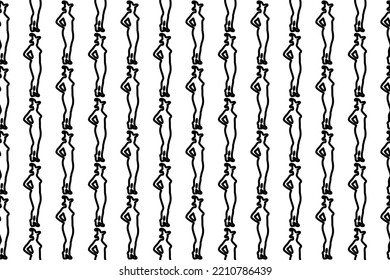 Patrón sin foco completamente lleno de contornos de símbolos de bruja sexy. Los elementos están separados por igual. Ilustración del vector sobre fondo blanco