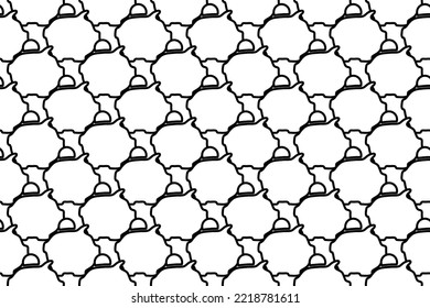Seamless pattern completely filled with outlines of piggy bank symbols. Elements are evenly spaced. Vector illustration on white background