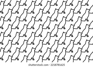 Seamless pattern completely filled with outlines of dog symbols. Elements are evenly spaced. Vector illustration on white background