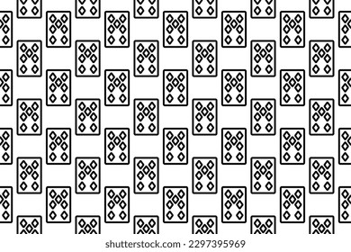 Seamless pattern completely filled with outlines of seven of diamonds playing cards. Elements are evenly spaced. Vector illustration on white background