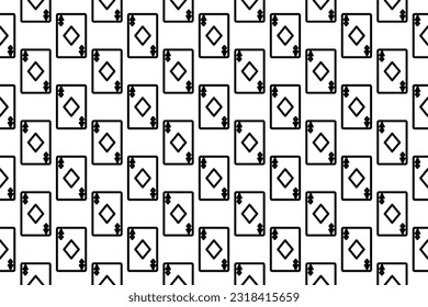 Seamless pattern completely filled with outlines of ace of diamond cards. Elements are evenly spaced. Vector illustration on white background