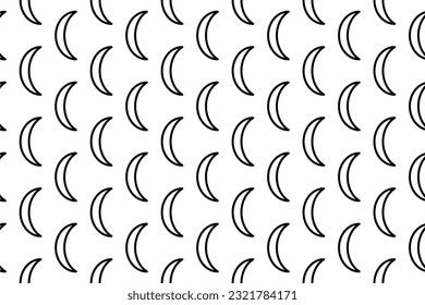 Patrón sin foco completamente lleno de contornos de símbolos de media luna. Los elementos están separados por igual. Ilustración del vector sobre fondo blanco