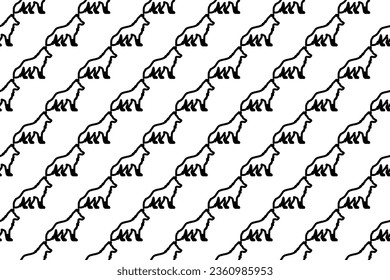 Seamless pattern completely filled with outlines of wolf symbols. Elements are evenly spaced. Vector illustration on white background