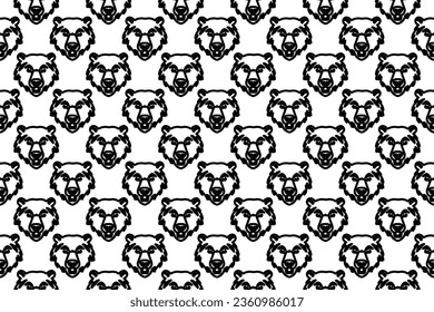 Seamless pattern completely filled with outlines of bear head symbols. Elements are evenly spaced. Vector illustration on white background