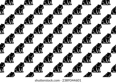 Seamless pattern completely filled with outlines of sitting tiger symbols. Elements are evenly spaced. Vector illustration on white background