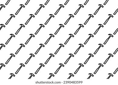 Seamless pattern completely filled with outlines of hammer symbols. Elements are evenly spaced. Vector illustration on white background