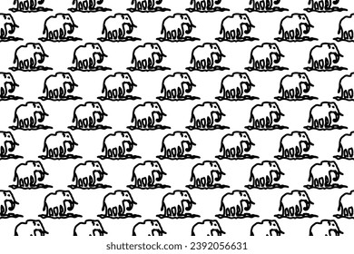 Seamless pattern completely filled with outlines of wild elephant symbols. Elements are evenly spaced. Vector illustration on white background
