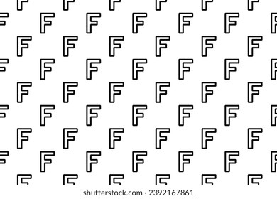 Seamless pattern completely filled with outlines of capital letter F symbols. Elements are evenly spaced. Vector illustration on white background