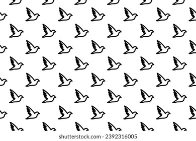 Seamless pattern completely filled with outlines of bird symbols. Elements are evenly spaced. Vector illustration on white background