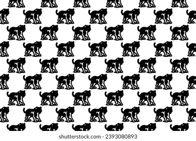 Seamless pattern completely filled with outlines of tiger symbols. Elements are evenly spaced. Vector illustration on white background