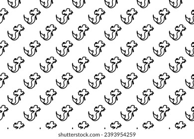 Seamless pattern completely filled with outlines of mermaid symbols. Elements are evenly spaced. Vector illustration on white background