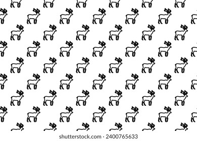 Seamless pattern completely filled with outlines of deer symbols. Elements are evenly spaced. Vector illustration on white background