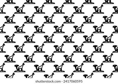 Seamless pattern completely filled with outlines of giraffe symbols. Elements are evenly spaced. Vector illustration on white background