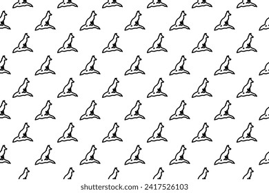 Seamless pattern completely filled with outlines of fox symbols. Elements are evenly spaced. Vector illustration on white background