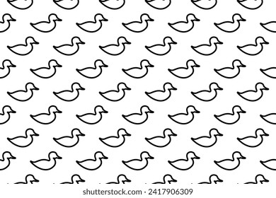 Seamless pattern completely filled with outlines of duck symbols. Elements are evenly spaced. Vector illustration on white background