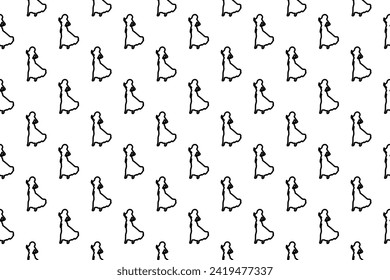 Seamless pattern completely filled with outlines of lady symbols. Elements are evenly spaced. Vector illustration on white background
