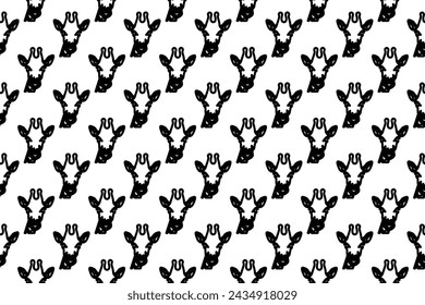 Seamless pattern completely filled with outlines of giraffe head symbols. Elements are evenly spaced. Vector illustration on white background