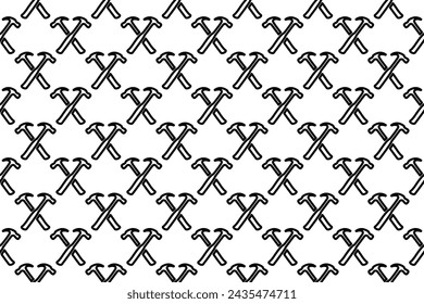 Seamless pattern completely filled with outlines of crossed hammers symbols. Elements are evenly spaced. Vector illustration on white background