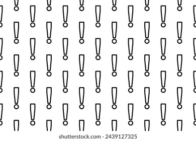 Seamless pattern completely filled with outlines of exclamation symbols. Elements are evenly spaced. Vector illustration on white background