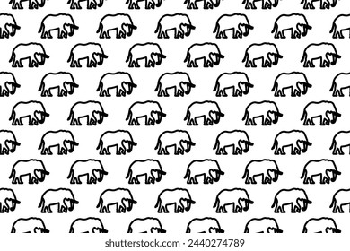 Seamless pattern completely filled with outlines of elephant symbols. Elements are evenly spaced. Vector illustration on white background