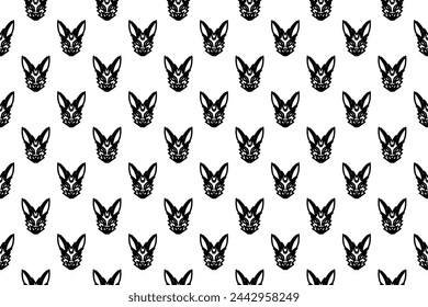 Seamless pattern completely filled with outlines of hare's head symbols. Elements are evenly spaced. Vector illustration on white background