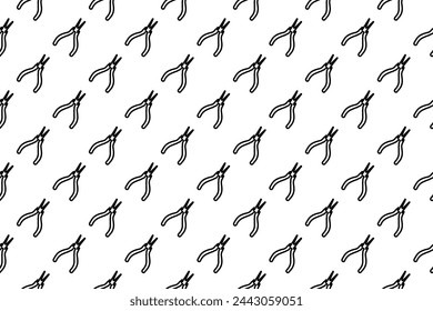 Seamless pattern completely filled with outlines of round pliers symbols. Elements are evenly spaced. Vector illustration on white background