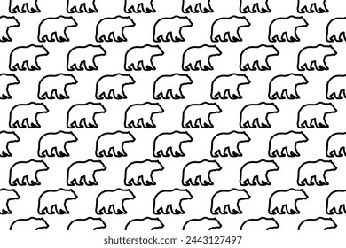 Seamless pattern completely filled with outlines of bear icons. Elements are evenly spaced. Vector illustration on white background