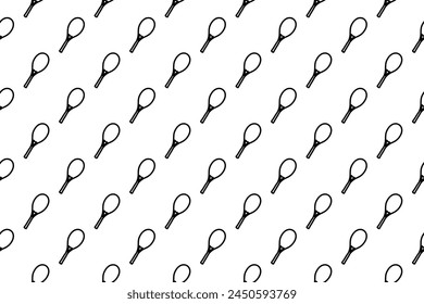Seamless pattern completely filled with outlines of tennis racket symbols. Elements are evenly spaced. Vector illustration on white background
