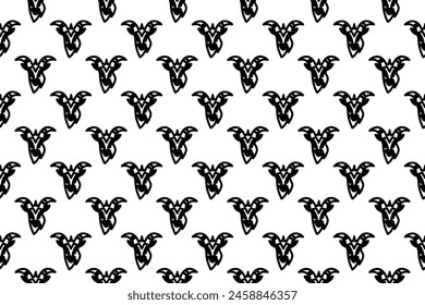 Seamless pattern completely filled with outlines of goat head symbols. Elements are evenly spaced. Vector illustration on white background