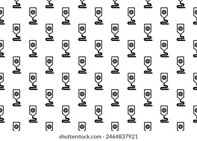 Seamless pattern completely filled with outlines of 3D printer symbols. Elements are evenly spaced. Vector illustration on white background