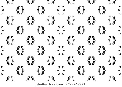 Seamless pattern completely filled with outlines of curly brackets symbols. Elements are evenly spaced. Vector illustration on white background