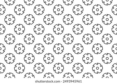 Seamless pattern completely filled with outlines of milling disc symbols. Elements are evenly spaced. Vector illustration on white background