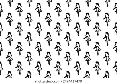 Seamless pattern completely filled with outlines of ballerina symbols. Elements are evenly spaced. Vector illustration on white background
