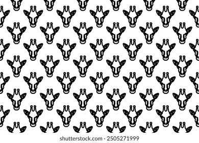 Seamless pattern completely filled with outlines of giraffe head symbols. Elements are evenly spaced. Vector illustration on white background