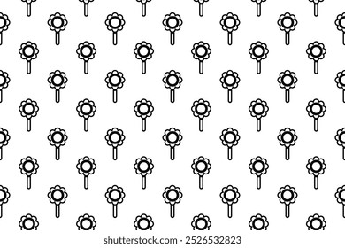Seamless pattern completely filled with outlines of chamomile symbols. Elements are evenly spaced. Vector illustration on white background